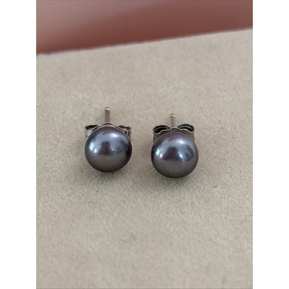 Honora Sterling 6.3mm Peacock Gray Pearl Stud Earrings Semi Round Button Shape